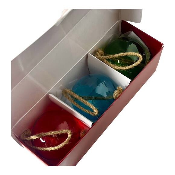 NEW Set (3) GLASS FLOAT BALL ORNAMENTS Christmas Holiday Home Decor Vinterfint - Picture 3 of 5